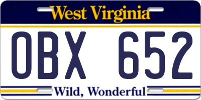 WV license plate OBX652