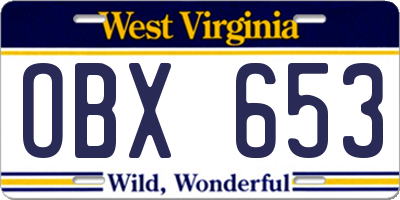 WV license plate OBX653