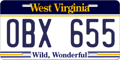 WV license plate OBX655