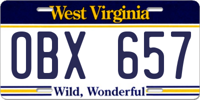 WV license plate OBX657