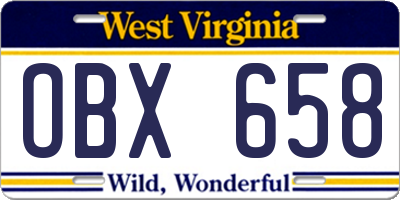 WV license plate OBX658
