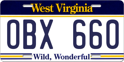 WV license plate OBX660