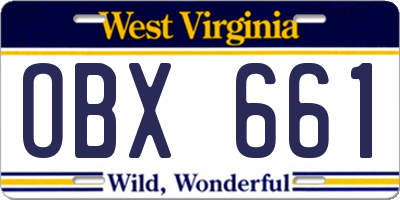 WV license plate OBX661