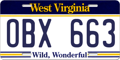WV license plate OBX663