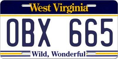 WV license plate OBX665
