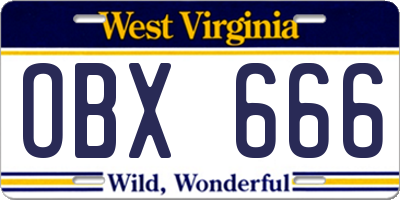 WV license plate OBX666