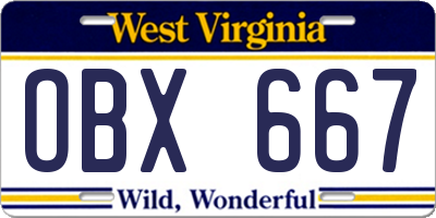 WV license plate OBX667