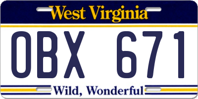 WV license plate OBX671