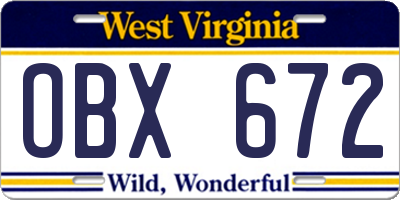 WV license plate OBX672