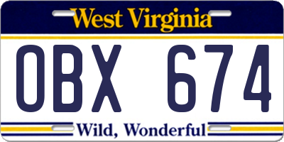WV license plate OBX674