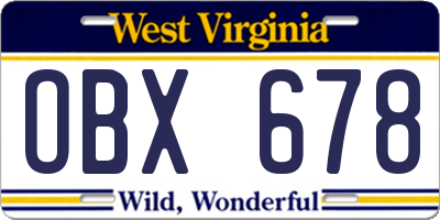 WV license plate OBX678