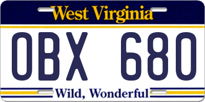WV license plate OBX680