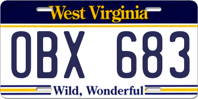 WV license plate OBX683