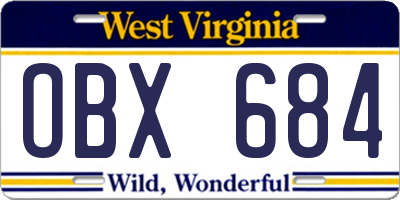 WV license plate OBX684
