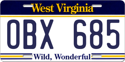 WV license plate OBX685