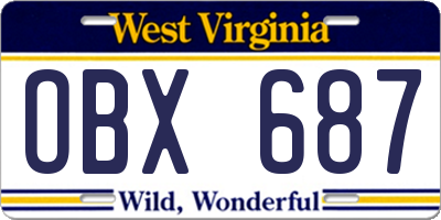 WV license plate OBX687