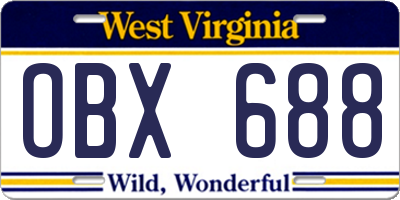 WV license plate OBX688