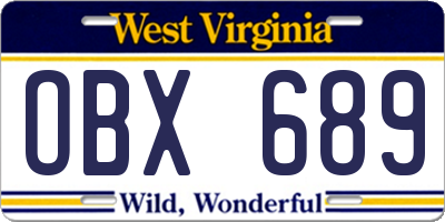 WV license plate OBX689
