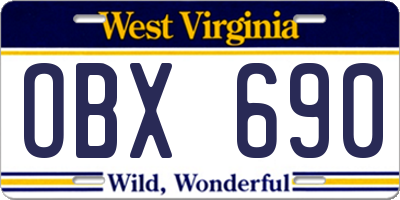 WV license plate OBX690