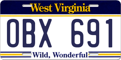 WV license plate OBX691