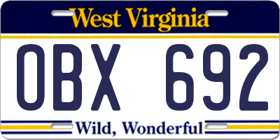 WV license plate OBX692