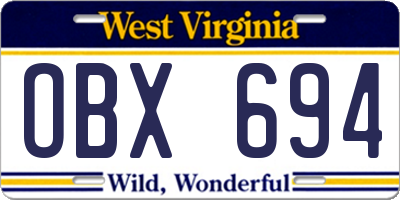 WV license plate OBX694