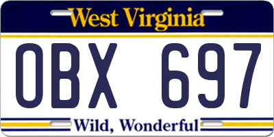 WV license plate OBX697