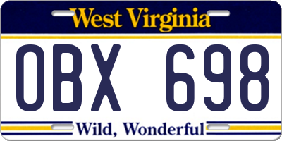 WV license plate OBX698