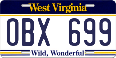 WV license plate OBX699