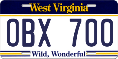 WV license plate OBX700