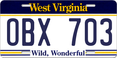 WV license plate OBX703