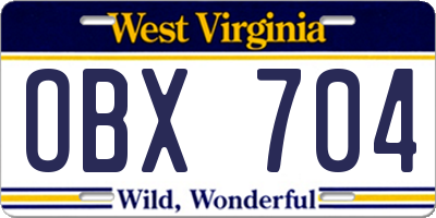 WV license plate OBX704