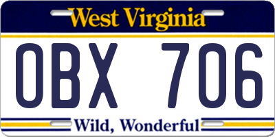 WV license plate OBX706