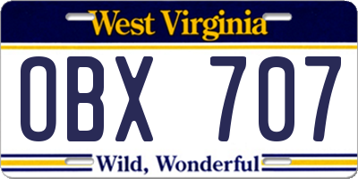 WV license plate OBX707