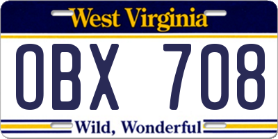 WV license plate OBX708