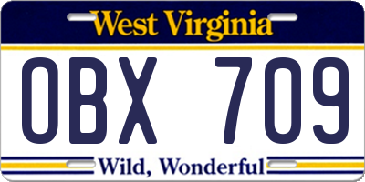 WV license plate OBX709