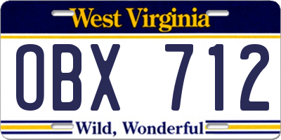 WV license plate OBX712