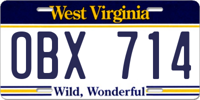 WV license plate OBX714