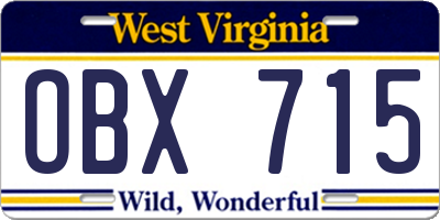 WV license plate OBX715