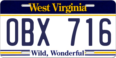 WV license plate OBX716
