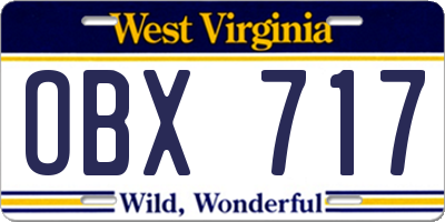 WV license plate OBX717