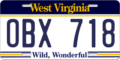 WV license plate OBX718