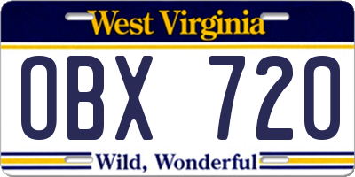 WV license plate OBX720