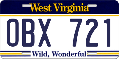 WV license plate OBX721