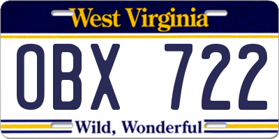 WV license plate OBX722