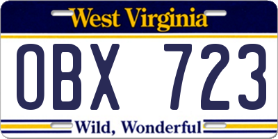 WV license plate OBX723