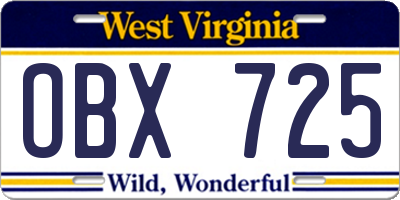 WV license plate OBX725