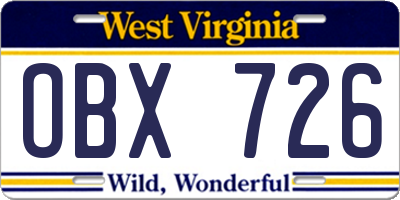 WV license plate OBX726