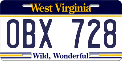 WV license plate OBX728