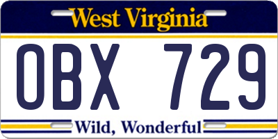 WV license plate OBX729